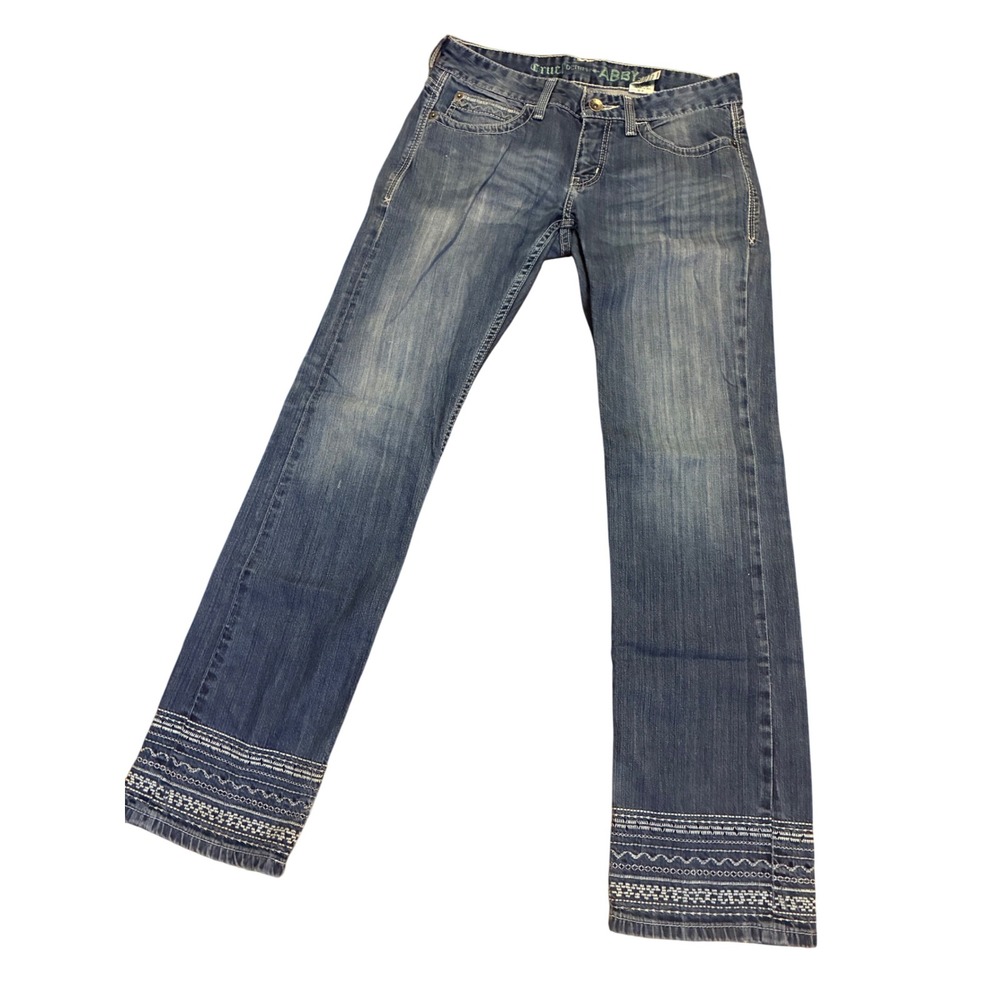 Cruel Girl Denim Abby Jeans Blue Straight Leg Embroidered Hem Vintage size 10